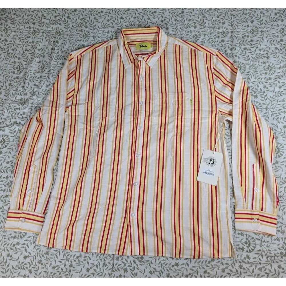 Duvin Stripe Long Sleeve Button Up Shirt Men’s Medium Yellow Red White NWT